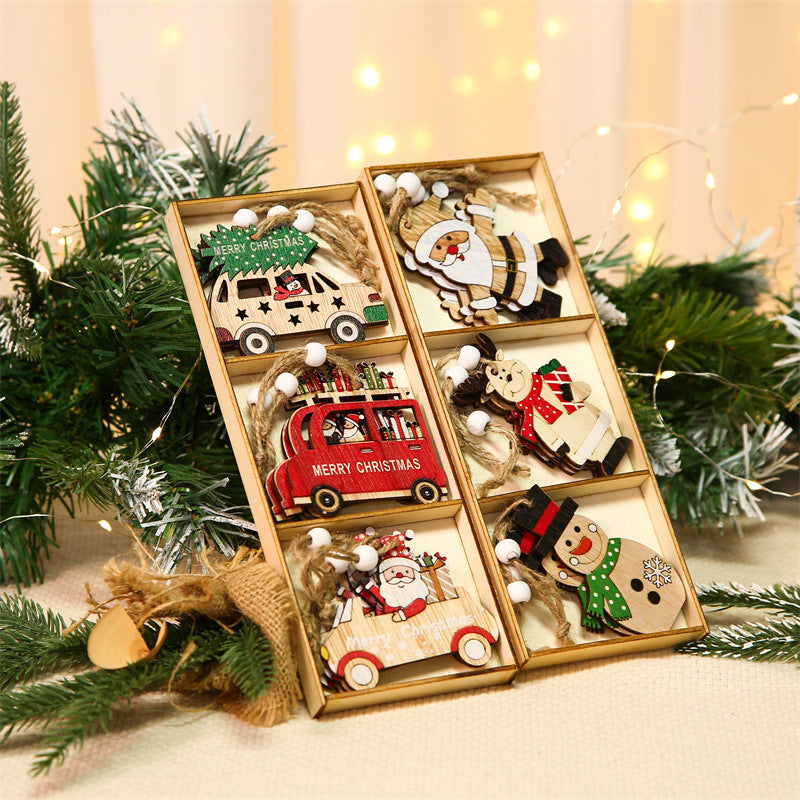 9Pcs Christmas Wooden Hanging Ornament Set Christmas Tree Decoration Crafts for Christmas Tree Home Party