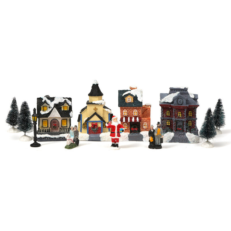10Pcs Christmas Village Scene Set Battery Operated LED Light Up Holiday Decorations Xmas Winter Home Decor