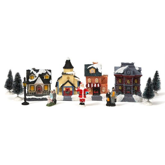 10Pcs Christmas Village Scene Set Battery Operated LED Light Up Holiday Decorations Xmas Winter Home Decor