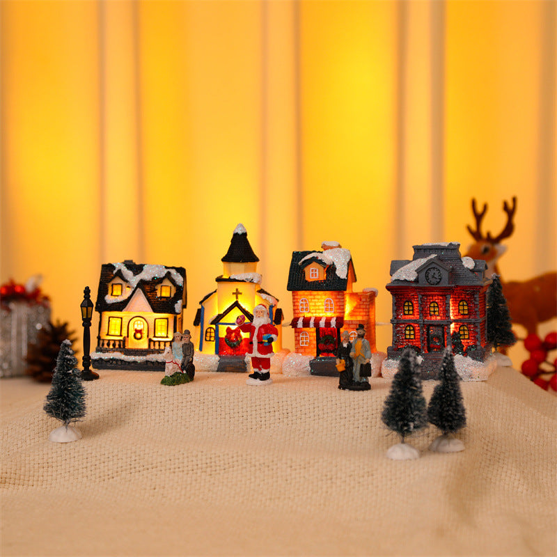 10Pcs Christmas Village Scene Set Battery Operated LED Light Up Holiday Decorations Xmas Winter Home Decor