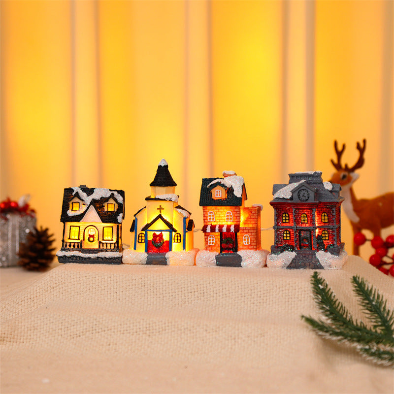 10Pcs Christmas Village Scene Set Battery Operated LED Light Up Holiday Decorations Xmas Winter Home Decor
