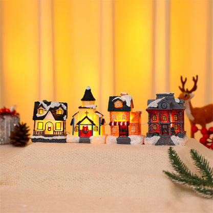 10Pcs Christmas Village Scene Set Battery Operated LED Light Up Holiday Decorations Xmas Winter Home Decor