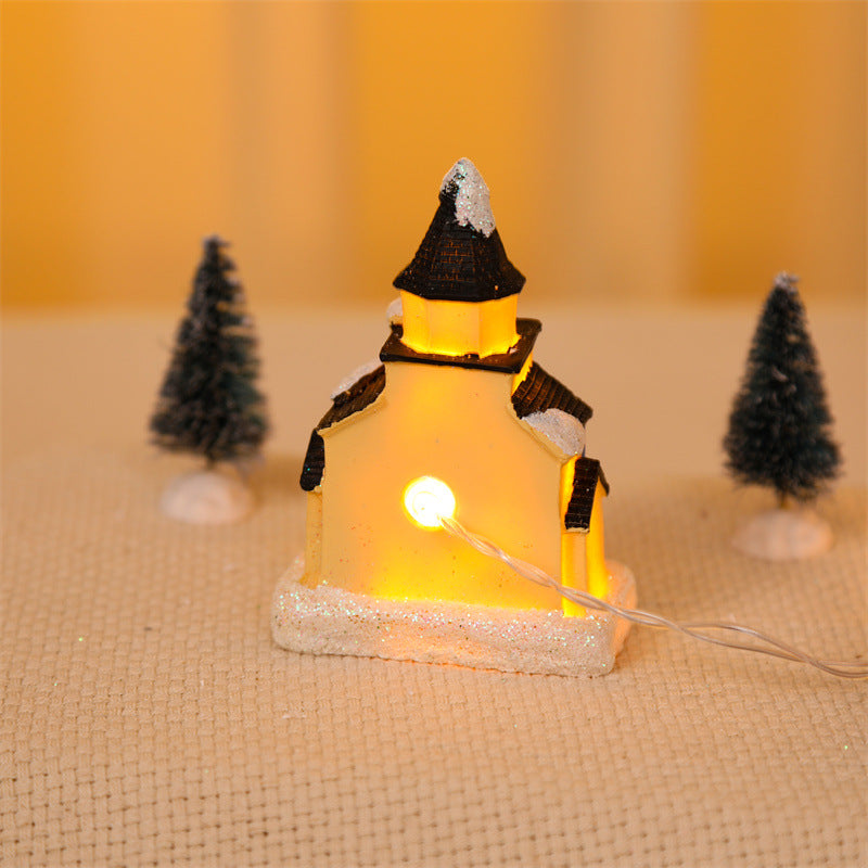 10Pcs Christmas Village Scene Set Battery Operated LED Light Up Holiday Decorations Xmas Winter Home Decor