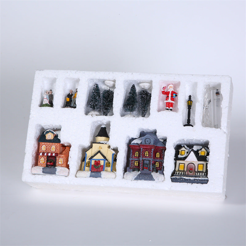 10Pcs Christmas Village Scene Set Battery Operated LED Light Up Holiday Decorations Xmas Winter Home Decor