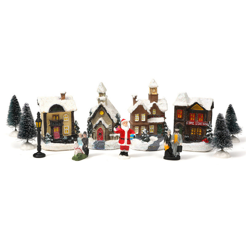 10Pcs Christmas Village Scene Set Battery Operated LED Light Up Holiday Decorations Xmas Winter Home Decor
