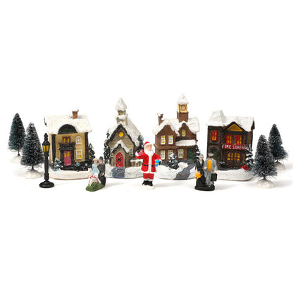 10Pcs Christmas Village Scene Set Battery Operated LED Light Up Holiday Decorations Xmas Winter Home Decor