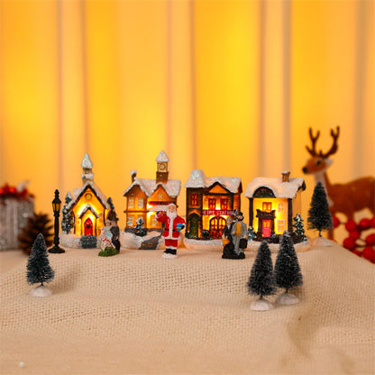 10Pcs Christmas Village Scene Set Battery Operated LED Light Up Holiday Decorations Xmas Winter Home Decor