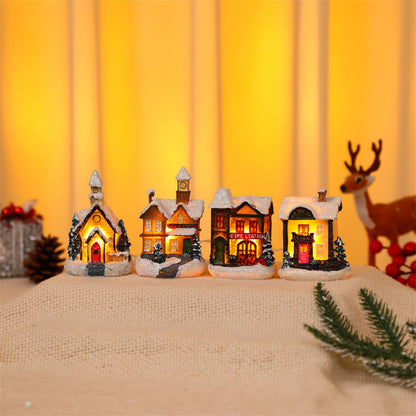 10Pcs Christmas Village Scene Set Battery Operated LED Light Up Holiday Decorations Xmas Winter Home Decor