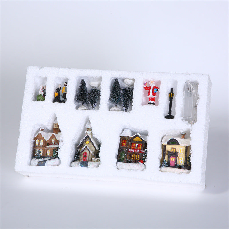 10Pcs Christmas Village Scene Set Battery Operated LED Light Up Holiday Decorations Xmas Winter Home Decor