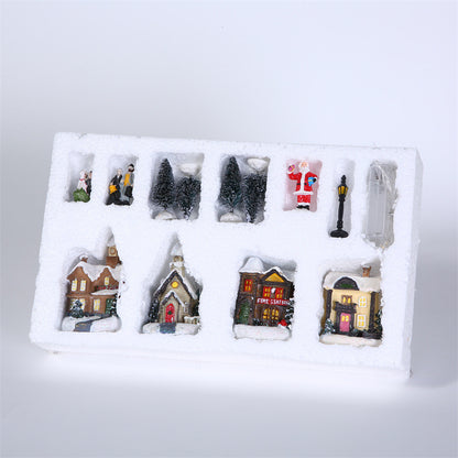 10Pcs Christmas Village Scene Set Battery Operated LED Light Up Holiday Decorations Xmas Winter Home Decor