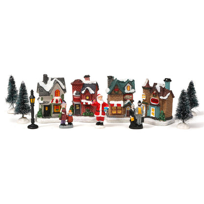 10Pcs Christmas Village Scene Set Battery Operated LED Light Up Holiday Decorations Xmas Winter Home Decor