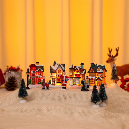10Pcs Christmas Village Scene Set Battery Operated LED Light Up Holiday Decorations Xmas Winter Home Decor