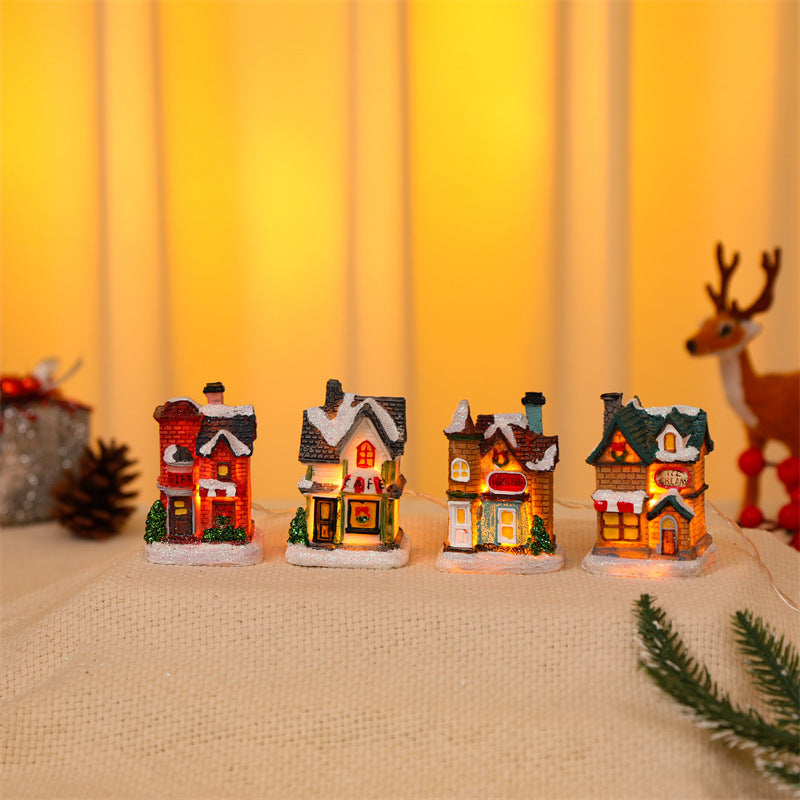 10Pcs Christmas Village Scene Set Battery Operated LED Light Up Holiday Decorations Xmas Winter Home Decor