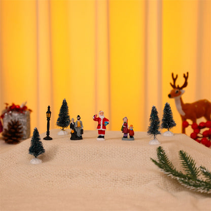 10Pcs Christmas Village Scene Set Battery Operated LED Light Up Holiday Decorations Xmas Winter Home Decor