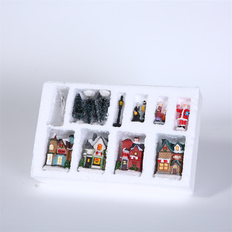10Pcs Christmas Village Scene Set Battery Operated LED Light Up Holiday Decorations Xmas Winter Home Decor