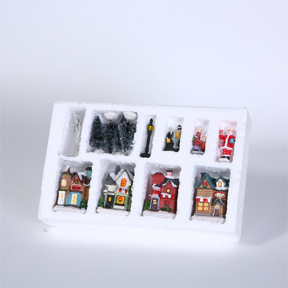10Pcs Christmas Village Scene Set Battery Operated LED Light Up Holiday Decorations Xmas Winter Home Decor