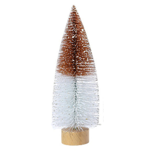 30cm Desktop Christmas Tree Ornament Wooden Base LED Light Mini Xmas Tree Desktop Decor, Size L
