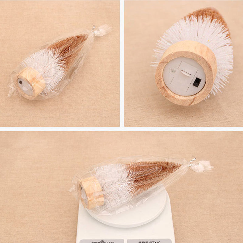 30cm Desktop Christmas Tree Ornament Wooden Base LED Light Mini Xmas Tree Desktop Decor, Size L
