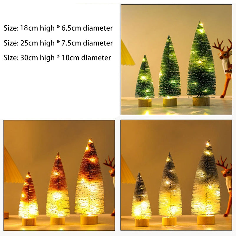 30cm Desktop Christmas Tree Ornament Wooden Base LED Light Mini Xmas Tree Desktop Decor, Size L