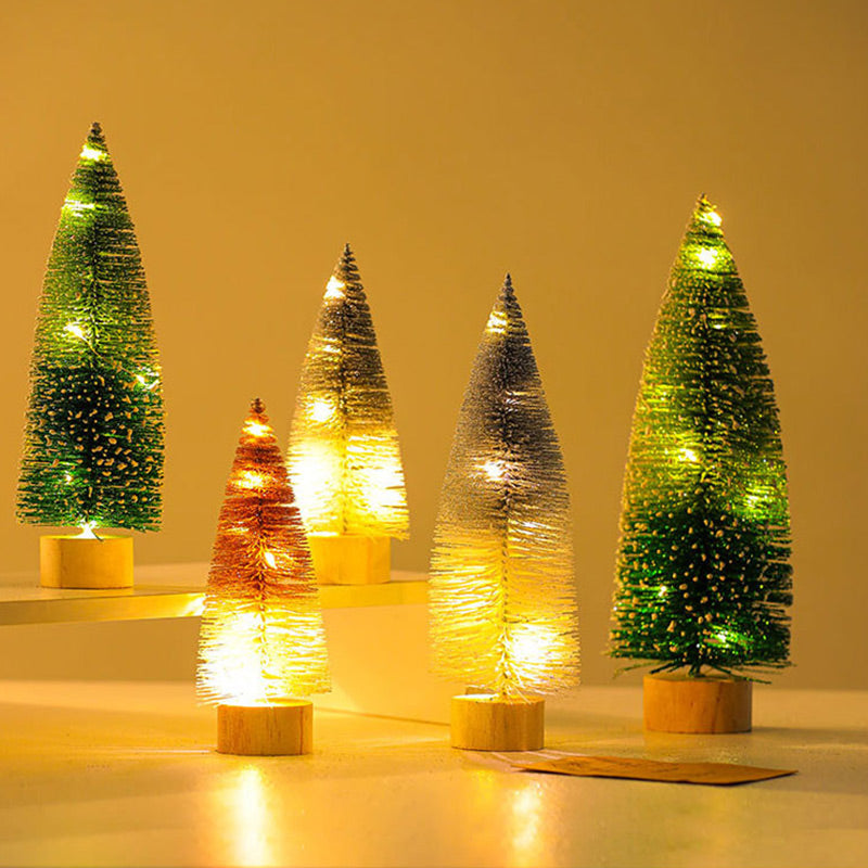 30cm Desktop Christmas Tree Ornament Wooden Base LED Light Mini Xmas Tree Desktop Decor, Size L