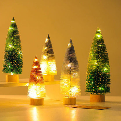 30cm Desktop Christmas Tree Ornament Wooden Base LED Light Mini Xmas Tree Desktop Decor, Size L