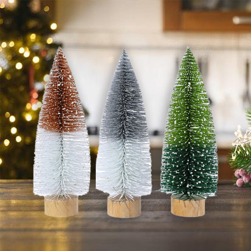 30cm Desktop Christmas Tree Ornament Wooden Base LED Light Mini Xmas Tree Desktop Decor, Size L