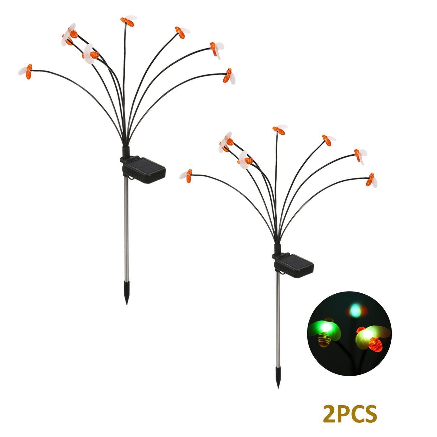 2Pcs Outdoor Solar Power Gardening Light Bee Style Water Resistant Garden Lawn Lamp