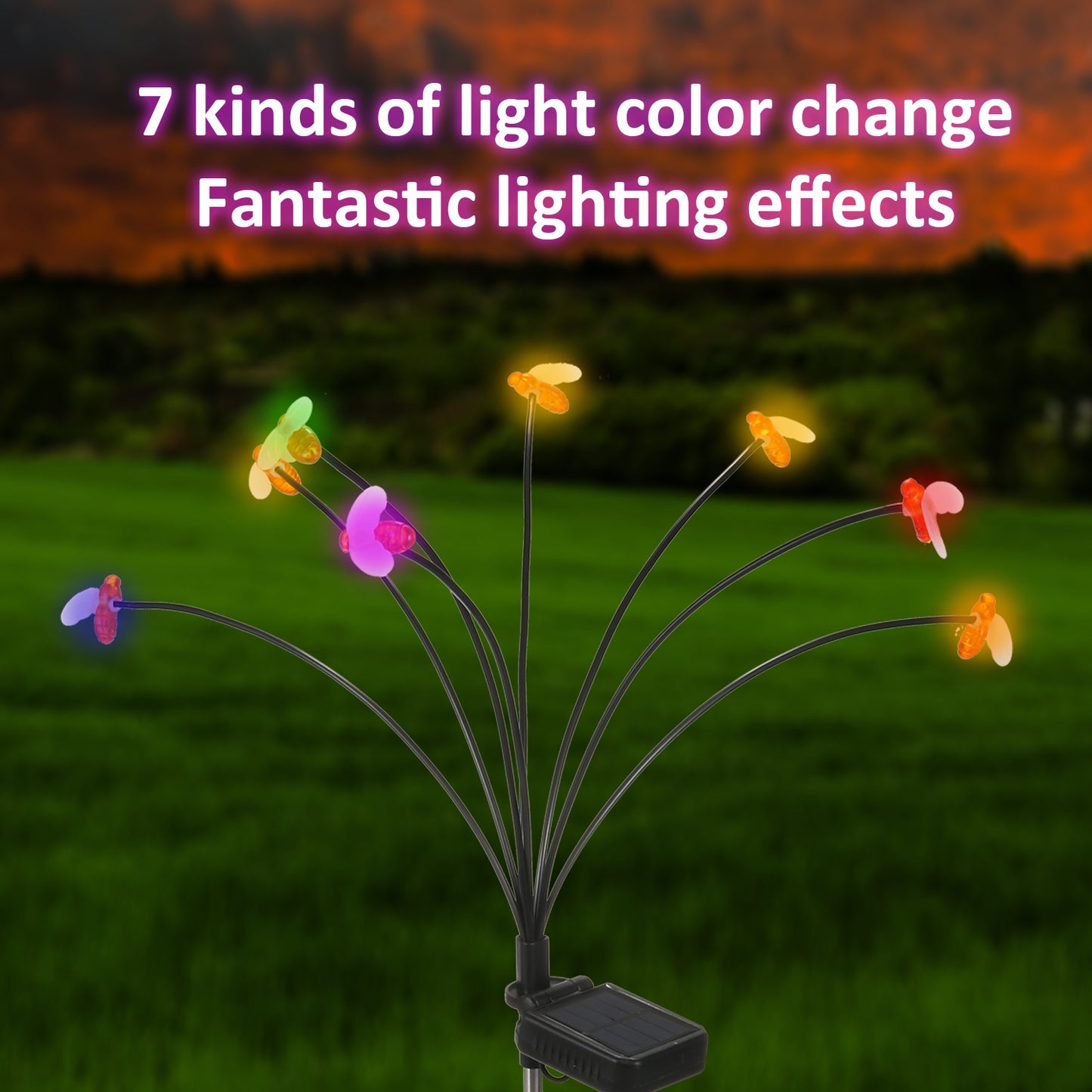 2Pcs Outdoor Solar Power Gardening Light Bee Style Water Resistant Garden Lawn Lamp