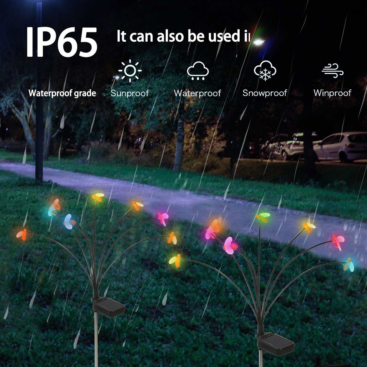 2Pcs Outdoor Solar Power Gardening Light Bee Style Water Resistant Garden Lawn Lamp