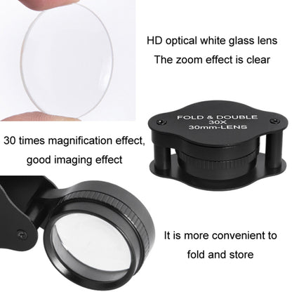 30mm Loupe Optical Glass Lens 30X Magnifier Jewelry Identification Folding Magnifying Glass