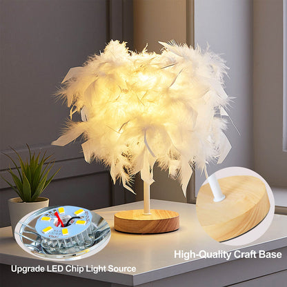 TA-019 Feather Lampshade Table Lamp Bedside LED Light Bedroom Desk Night Light Home Decoration for Sleeping, Reading