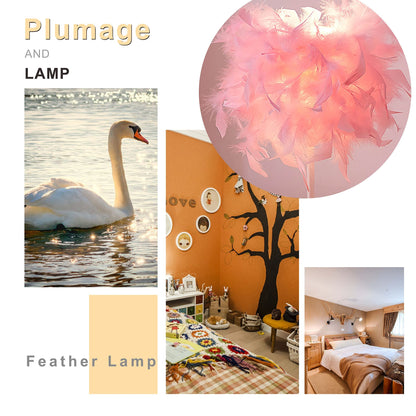 TA-019 Feather Lampshade Table Lamp Bedside LED Light Bedroom Desk Night Light Home Decoration for Sleeping, Reading