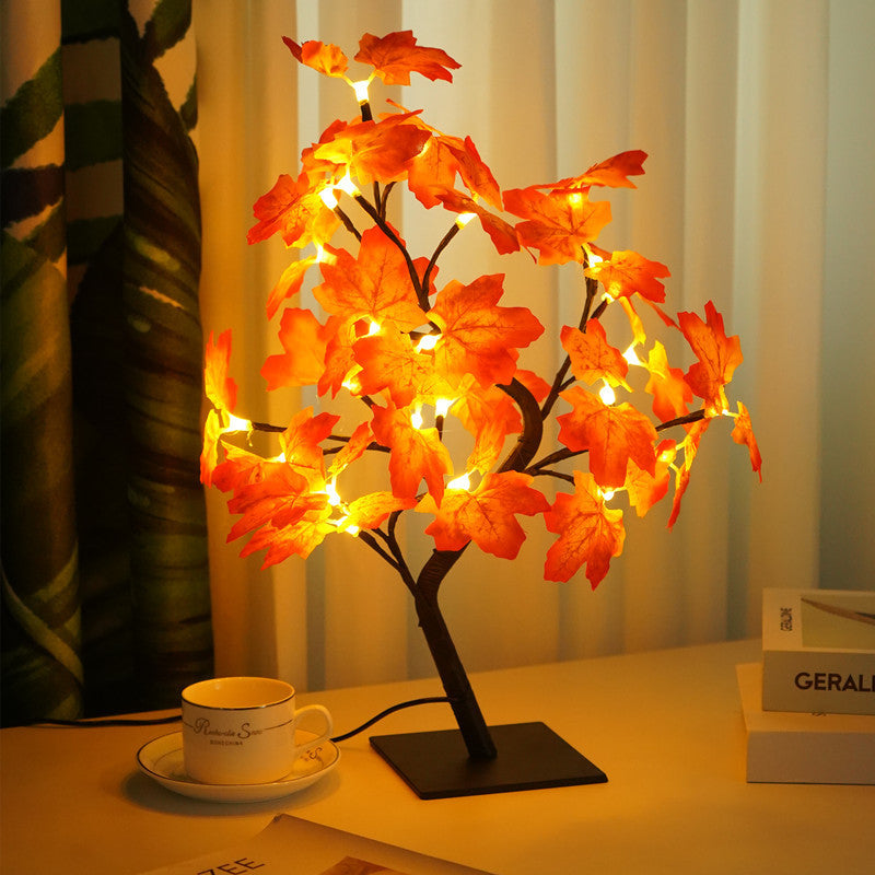 Artificial Maple Leaf Tree USB LED Light Plastic String Light Table Lamp for Festival Party Decoration