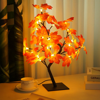 Artificial Maple Leaf Tree USB LED Light Plastic String Light Table Lamp for Festival Party Decoration