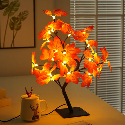 Artificial Maple Leaf Tree USB LED Light Plastic String Light Table Lamp for Festival Party Decoration