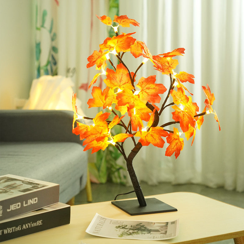 Artificial Maple Leaf Tree USB LED Light Plastic String Light Table Lamp for Festival Party Decoration