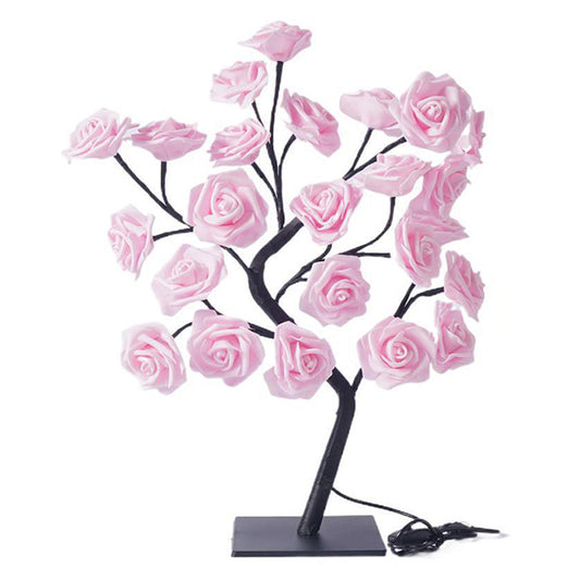 Artificial Rose Flower LED Night Light USB Powered PP+Resin Decorative Lamp with Detachable Base
