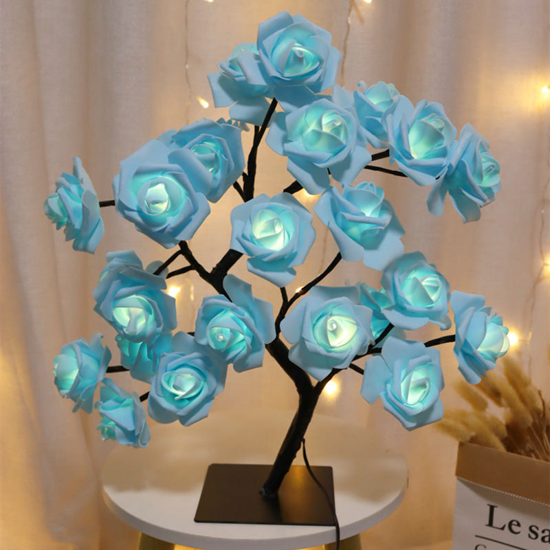 Artificial Rose Flower LED Night Light USB Powered PP+Resin Decorative Lamp with Detachable Base