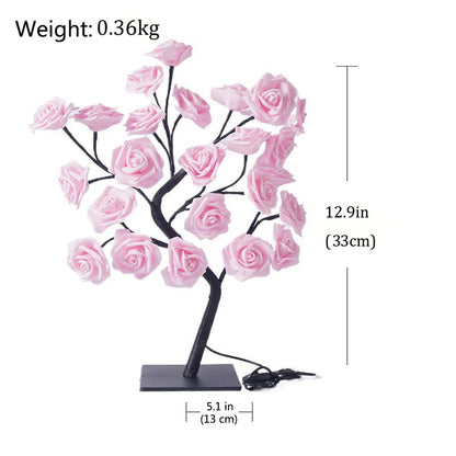 Artificial Rose Flower LED Night Light USB Powered PP+Resin Decorative Lamp with Detachable Base