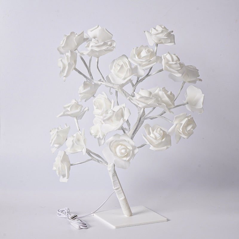 Artificial Rose Flower LED Night Light USB Powered PP+Resin Decorative Lamp with Detachable Base