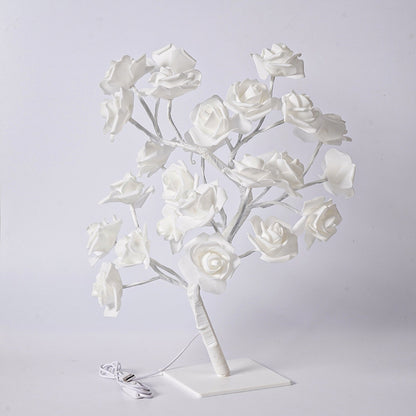 Artificial Rose Flower LED Night Light USB Powered PP+Resin Decorative Lamp with Detachable Base