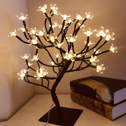 Artificial Sakura Tree 48 LEDs Light USB Powered Lamp with Detachable Case for Festival Party Decoration