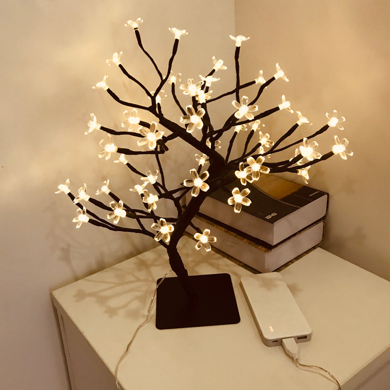 Artificial Sakura Tree 48 LEDs Light USB Powered Lamp with Detachable Case for Festival Party Decoration