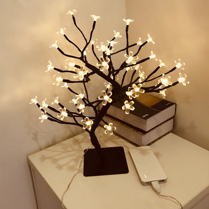 Artificial Sakura Tree 48 LEDs Light USB Powered Lamp with Detachable Case for Festival Party Decoration