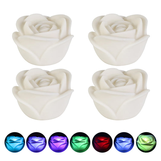 4Pcs Romantic Rose Flower Shape Colorful Tea Light Flameless LED Candle Light for Wedding Party