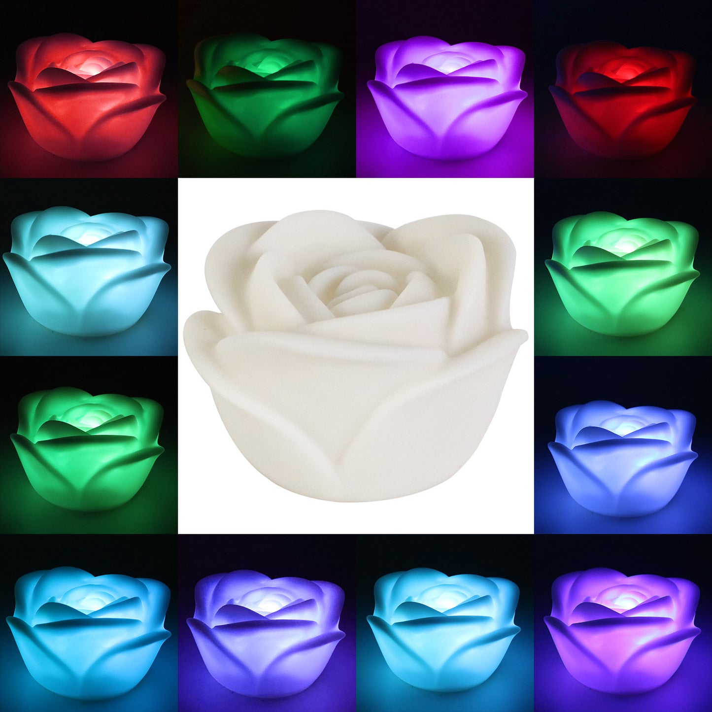 4Pcs Romantic Rose Flower Shape Colorful Tea Light Flameless LED Candle Light for Wedding Party