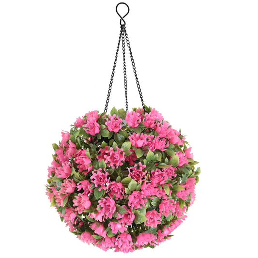 Artificial Flower Grass Ball Chandelier Outdoor Garden Hanging Solar Lamp Topiary Ball Light, Size L