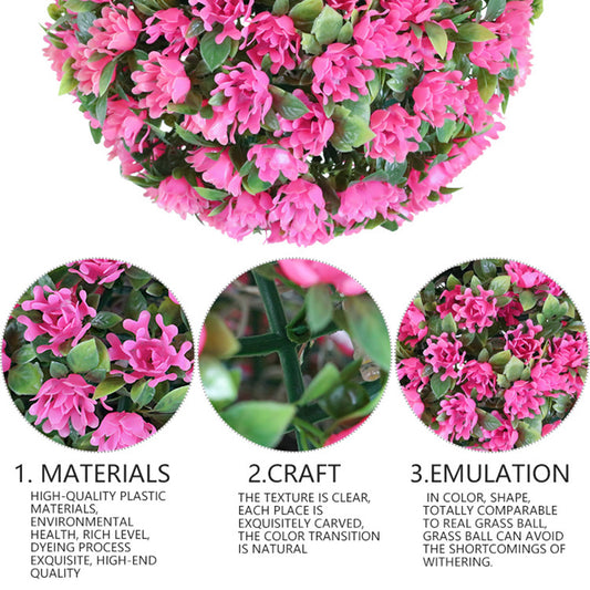 Artificial Flower Grass Ball Chandelier Outdoor Garden Hanging Solar Lamp Topiary Ball Light, Size L