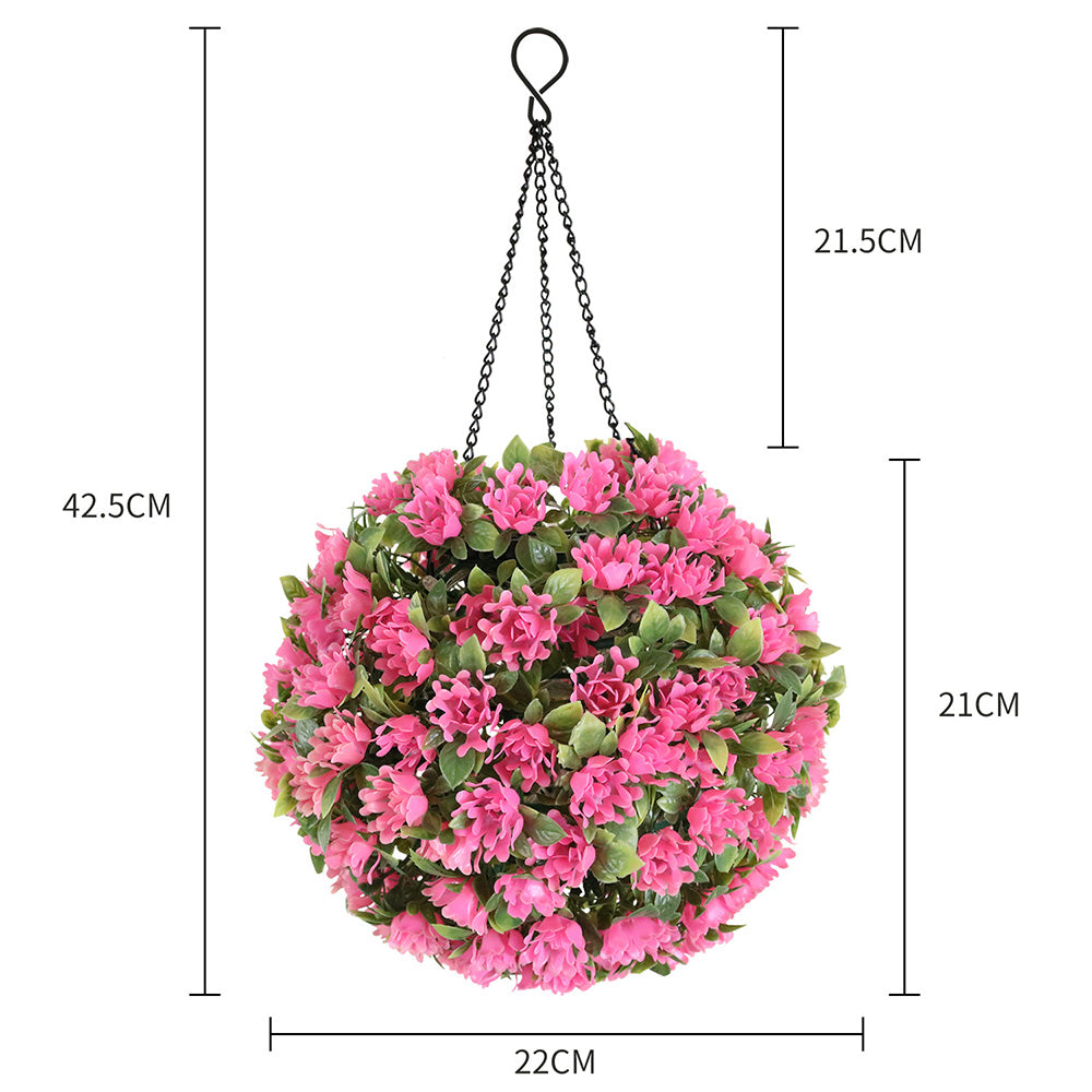 Artificial Flower Grass Ball Chandelier Outdoor Garden Hanging Solar Lamp Topiary Ball Light, Size L