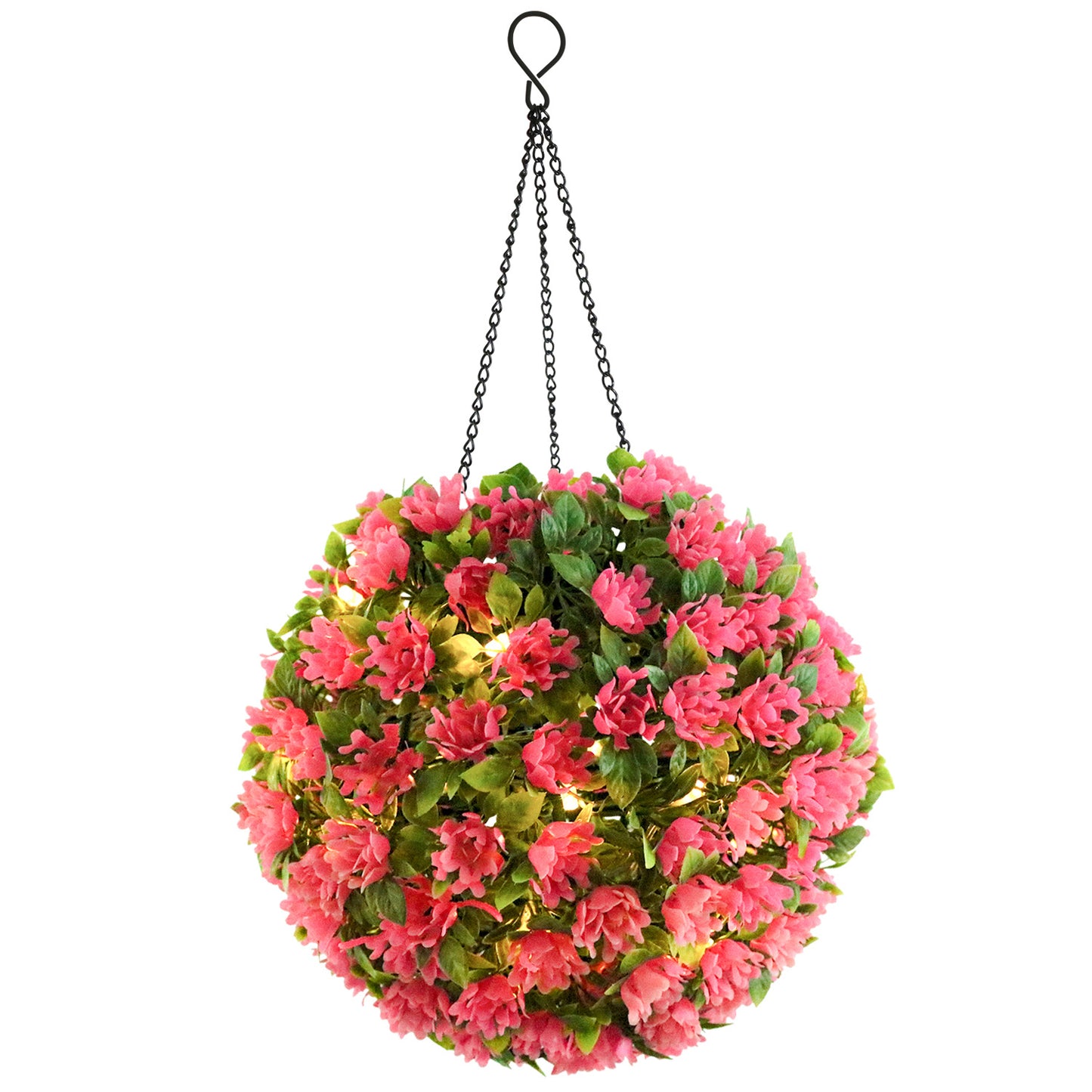 Artificial Flower Grass Ball Chandelier Outdoor Garden Hanging Solar Lamp Topiary Ball Light, Size L